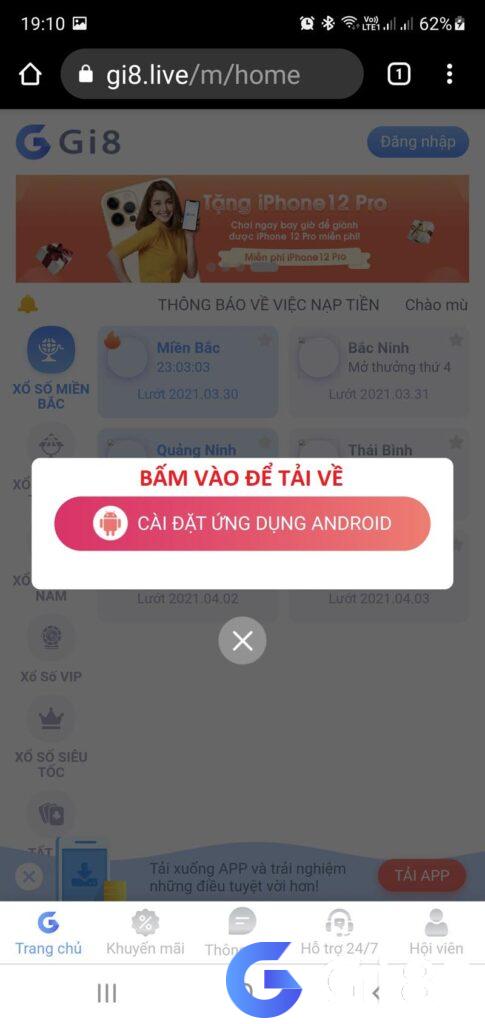 Cài đặt app Gi8