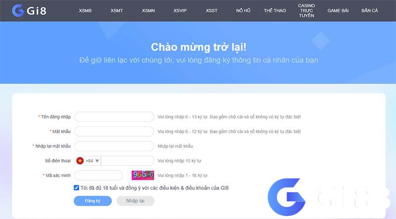 Điền thông tin đăng ký Gi8