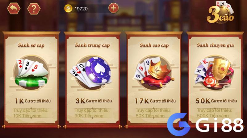 Chọn sảnh chơi bài 3 cào 