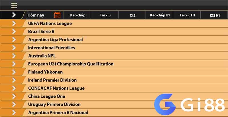 Chọn các giải đấu để cược