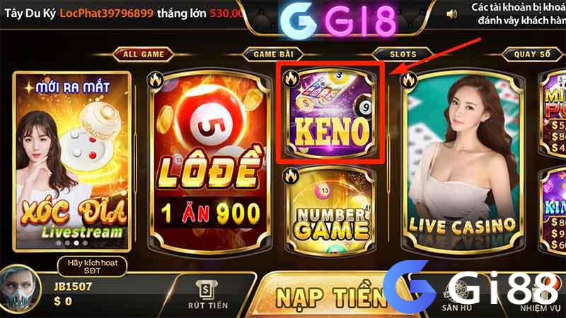 Chọn chơi Keno Gi8